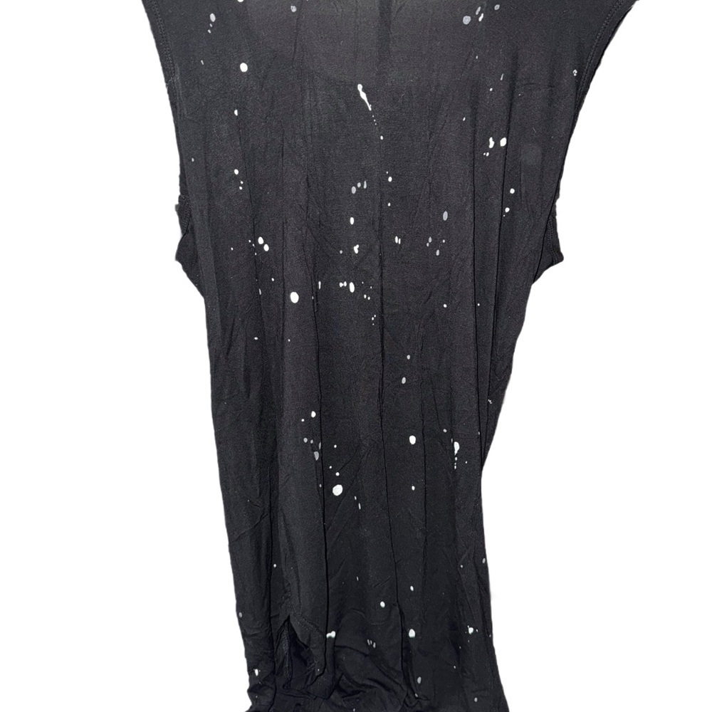 POL Hooded Black Sleeveless Top with White & Gray Splatter Design